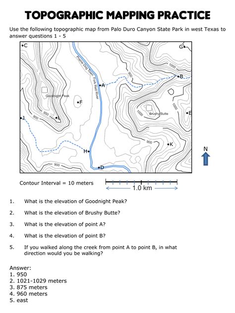 topographic map reading worksheet answer key 9 33 pdf